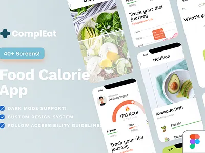 Food Calorie App (40+ Screen) app appdesign calorie delivery app design diet figmadesign food ui