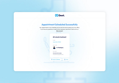 Dentist Appointment Scheduling App | Success Screen appointment shcedule clean dekstop dentist dentist appointment modern preview scheduling app success screen ui ui design web app