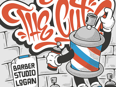 The Cut Barber Studio Logan: T Shirt Design Illustration 1930s barber barber shop bombing character characterdesign illustration logo mascot mascot mascot character merch merchandise retro character retro mascot t shirt tee tshirt