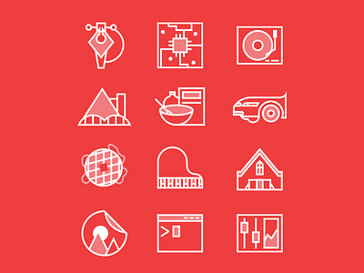 Autobiographical Icons branding car cereal design duotone flat graphic design honda icon icon set icons memphis piano record record player skyline turntable ui vector waffle