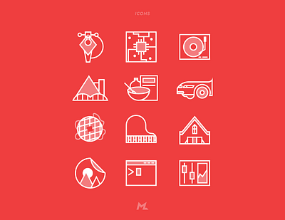 Autobiographical Icons branding car cereal design duotone flat graphic design honda icon icon set icons memphis piano record record player skyline turntable ui vector waffle