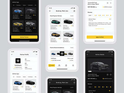 Electric Vehicle Rental App – Light & Dark Mode Design carrentalapp darkmode designexploration electricvehicles lightmode minimalistdesign uidesign uxdesign