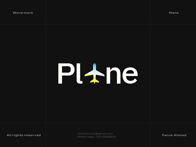 Plane | Wordmark clean minimal logo design branding clean logo faruart farukahmed logo logodesign minimal logo plane planelogo wordmarklogo