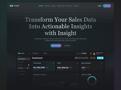 Insight - Lading page branding dark mode dashboard design lading page ui ux web