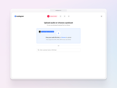 Upload Audio audio podcast mvp saas ui saas webapp ui ui ux video app visual design web app