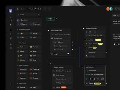 Convo - Chatbot AI Builder ai bot builder chat chatbot chatbot ai clean dashboard dashboard design flow flow editor motion panel product design sidebar ui uiux ux web design