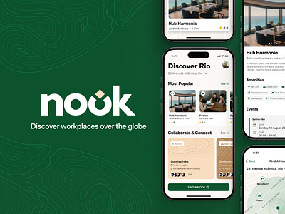 Case Study: Nook - Discovery Places accomodation app app design branding case study design glucode illustration layout logo travel ui ux