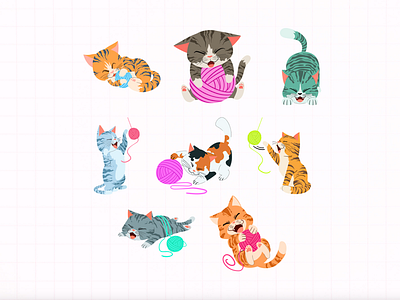 8 Cute Cats Flat Illustration app branding design graphic design illustration logo typography ui ux vector