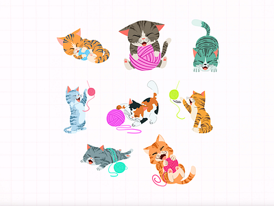 8 Cute Cats Flat Illustration app branding design graphic design illustration logo typography ui ux vector