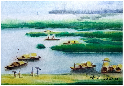 Watercolor landscape painting graphic design