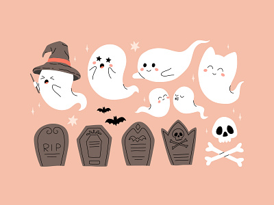 Ghost & tombstones cartoon character childish concept cute design flat ghost halloween illustration kids spooky vector