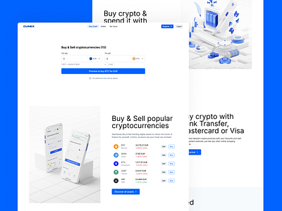 Cunex app branding call to action crypto design exchange illustration landling page ui ux web design widget