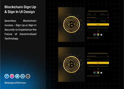 Blockchain Sign Up and Sign In UI blockchainsecurity blockchainui cryptointerface cryptosignup decentralizedaccess digitalwalletintegration minimalistdesign modernui securelogin signinux techui uiforblockchain uiuxdesign userauthentication web3design