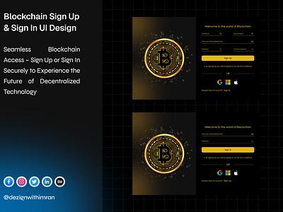 Blockchain Sign Up and Sign In UI blockchainsecurity blockchainui cryptointerface cryptosignup decentralizedaccess digitalwalletintegration minimalistdesign modernui securelogin signinux techui uiforblockchain uiuxdesign userauthentication web3design