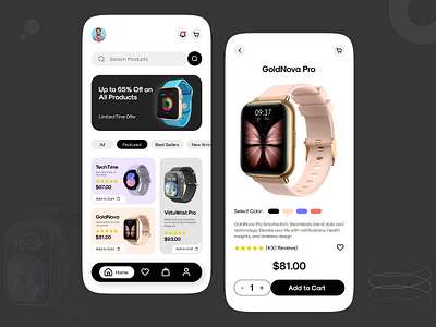 Watches E-Commerce Mobile App android black clean dark theme design e commerce ecommerce interface ios light theme minimal mobile mobile app mobile app design ui user interface ux uxui watches website