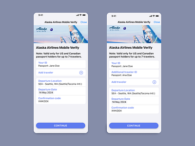 Airside multi-passenger travel form identity verification idv mobile passport travel