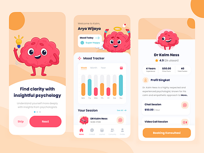 Kalm - Mental Health App app clean ui consultation design e health flat illustration health health app illustration mental mental app mental health mental health app mental health app design mentalhealth mobile app orange design ui uiux ux