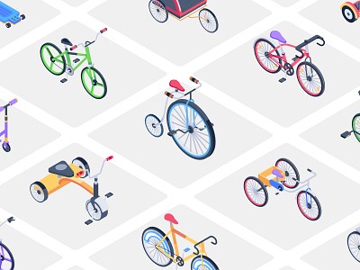 Cycling Isometric Icons bicycle bike bike icon branding cycling cyclist ebike icon design icon set icons illustrator isometric kids cycle pushbike race cycling scooter sports transport ui vector