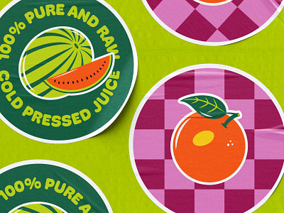 Fruit Stickers - Juice Station badge branding colour colourful design food design food truck fruit design fruit illustration graphic design illustration juice truck logo stickers typography vector