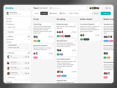 Nimble - SaaS tool for Project Management app design interactive light minimal modern project management saas saas tool ui ux