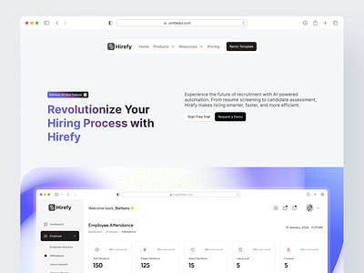 Hirefy - AI-Enhanced Recruitment Platform design framer framer hero section hr hr dashboard hr hero section hr landing page hr website landing page saas ui design website design