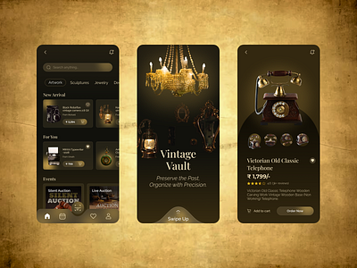 Vintage Vault - An Antique Collection App antique collection design design inspiration figma mobile app product design ui ux vintage