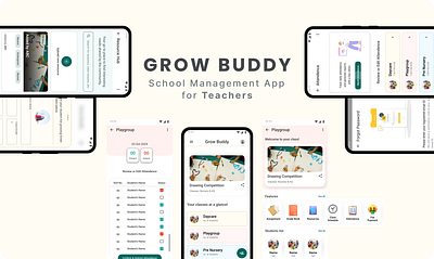 Grow Buddy: School Management App app design fee management human centered design illustration interaction design kindergarten login mobile app design onboarding playschool register register new student school app school management app ui ui design uiux ux design