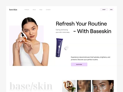 Baseskin Ecommerce Landing Page | UI/UX Design animation b2b beauty buy clean ecommerce landing page make up marketplace modern online shop saas shop skin startup swiss design ui design uiux ux interaction web design