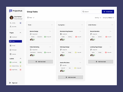 ProjectHub dashboard dashboard design design dribble figma product design ui