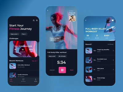 Fitness App Dark Mode UI Design app ui dark mode fitness app fitness mobile health app mobile mobile app product design ux wellness app workouts yoga app