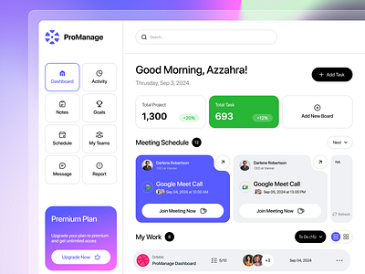 Project Management Dashboard admin clean design meeting schedule modern product project management task management team management team work tracking project ui ux web website