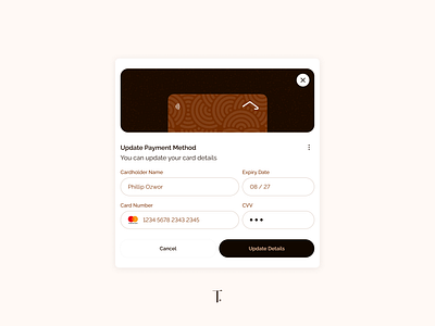 Update payment method modal for Boyzisland real estate project branding brown card clean design fintech form illustration modal payment presentation saas shots ui ui design update details ux ux design web web app