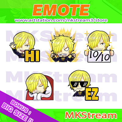 Emotes One Piece chibi Sanji hi, comfy, perfect, rage & ez pack animated emotes anime cook cute design emotes ez illustration luffy one piece one piece emotes pirates rage sanji sanji emote sanji emotes sub badge super saiyan twitch emotes zoro