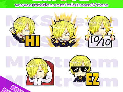 Emotes One Piece chibi Sanji hi, comfy, perfect, rage & ez pack animated emotes anime cook cute design emotes ez illustration luffy one piece one piece emotes pirates rage sanji sanji emote sanji emotes sub badge super saiyan twitch emotes zoro