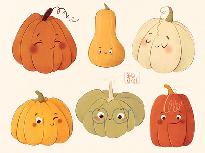 Cutie Pumpkins autumn autumn pumpkins character character design clipart cute fall fun graphic design halloween hand drawn illustration kids mascot orange print pumpkin pumpkins whimsical yellow