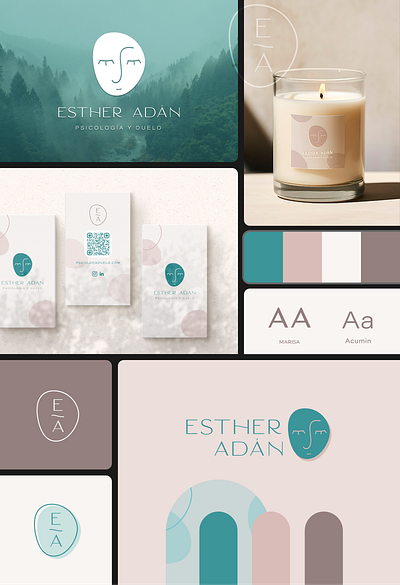 Visual identity for Esther Adán Therapist branding business cards collateral design color palette graphic design logo visual identity