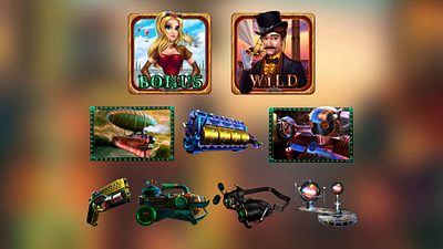 Set of symbols animation for the Steampunk themed casino slot animation digital art gambling game art game design graphic design motion graphics slot animation slot art slot design steampunk steampunk game steampunk slot steampunk symbols steampunk themed