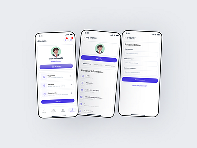 User account mobile app screens app design ui ux