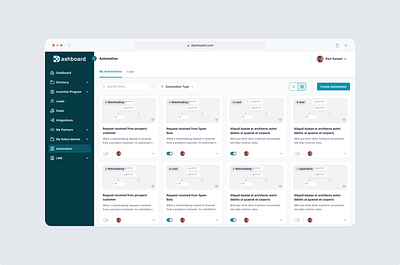 Automation | PRM Dashboard admin panel automation dashboard design internal web app product design saas ui