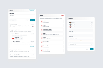 Inquiry | Action | Share Popup UI action popup admin panel components dashboard design inquiry internal web app popup popup ui product design saas share ui
