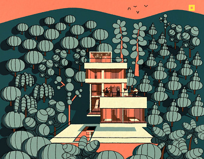 trees and the house animation architecture illustration motion graphics tree