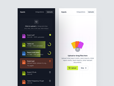 Side panels app clean components file file management interface minimal mobile panel product design saas side nav simple tabs ui ui design upload file uploading ux widget