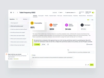 AI Incident Report admin analytics app chat chat bot conversation data design df interface minimal questions report saas sashboard stats ui ux web app widgets