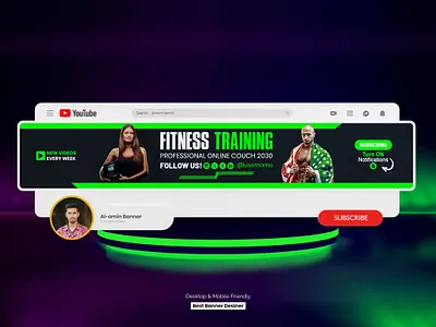 GYM Fitness Training Youtube Banner design banner design channel art cover fitness banner youtube youtube banner design youtube channel youtube cover youtube header youtube art