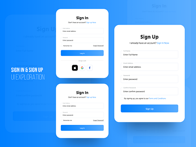 Sign In & Sign Up (UI Exploration) design graphic design interaction interface login login screen login ui sign in sign in and sign up sign up sign up screen sign up ui ui ux