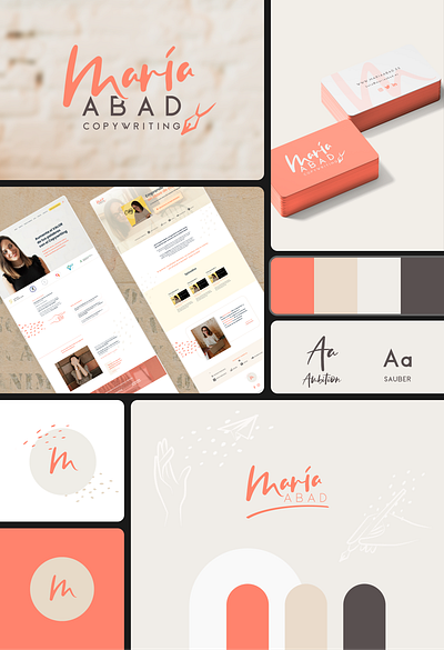 Visual identity + website for María Abad Copywriter branding business cards collateral design color palette design graphic design illustration logo ui visual identity web design