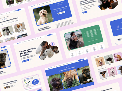 Dog Adoption Landing Page adoption animation art beautiful blue branding breed dog dream handdrawn landing motion pink puppy section trust ui uikit ux website