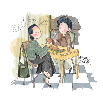 At the tea shop artist artwork childrens book illustrations couple illustrations digital art illustrations illustrator picture book picture book artists procreate watercolor technique