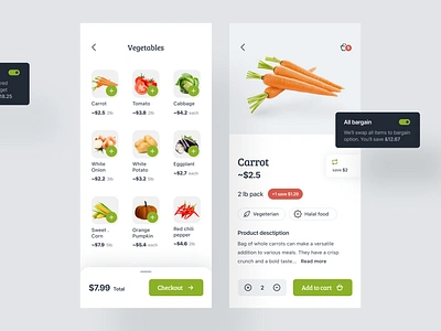 Food app 2 app clean design ecommerce food food delivery service fruits groceries grocery interface minimal mobile modern online store order food restaurant simple ui ux vegetables