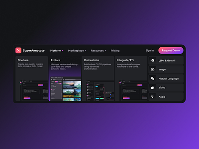 Superannotate Nav Concept cards dropdown gradient nav navigation ui ux webdesign